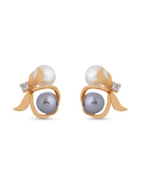 Gold Ribbon Pearl Studs